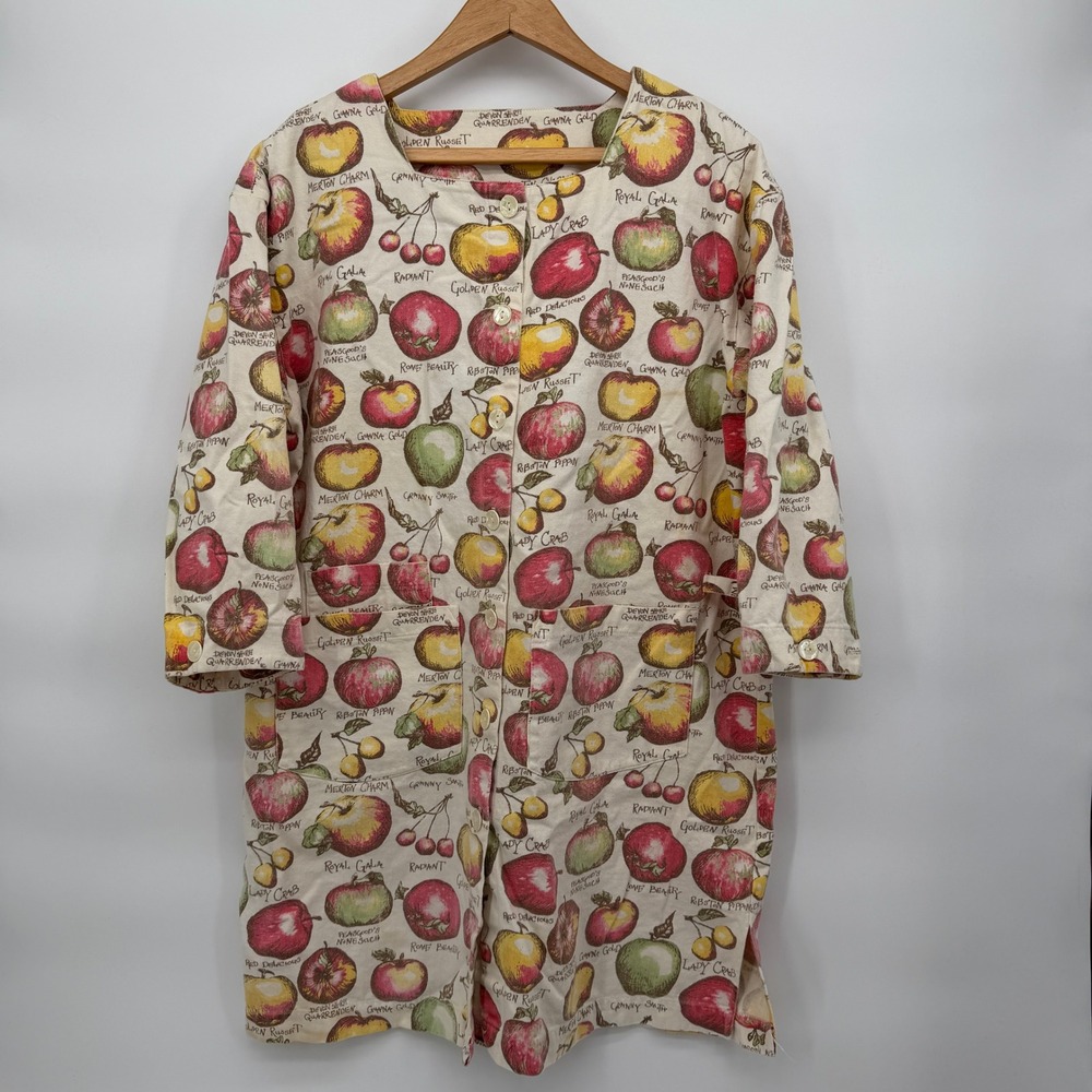 VTG Gianna Rose Apple Print Button Up Garden Artist Smock Cottage Core Nature OS - Picture 10 of 11
